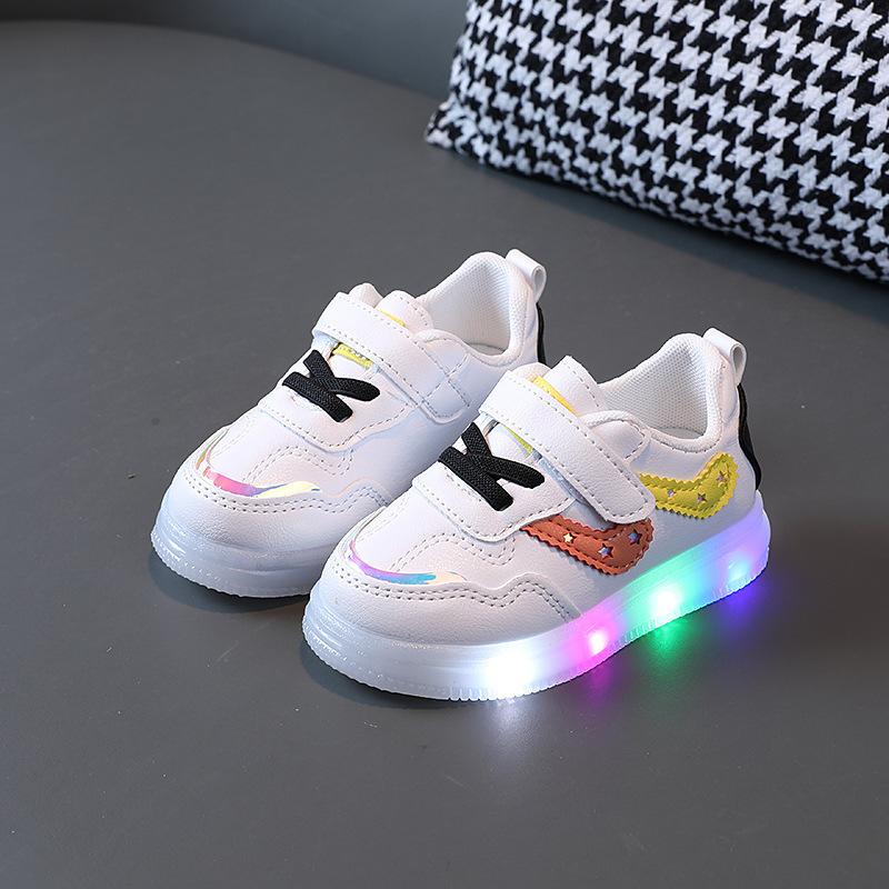 

Kids Casual Shoes Children Led Light Cartoon PU Leather Spring Anti-slip Soft Bottom Sneakers Black Pink Size 21-30 24
