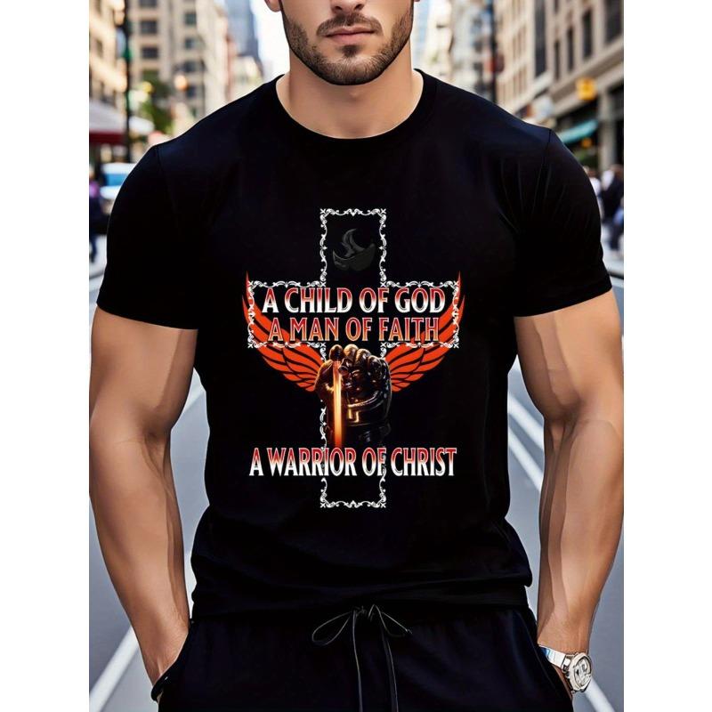 

European sizes Men s Plus Size Christian Graphic T-Shirt - Religious Apparel with Cross & Wings Design - Soft Breathable Black Shirt for Church 4XL чорний
