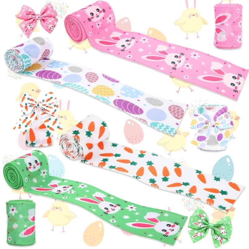 2 Pack Colorful Decorative Ribbons Easter Celebration Ribbon Polyester Texture for Easter Gift Wrapping and Home Decors