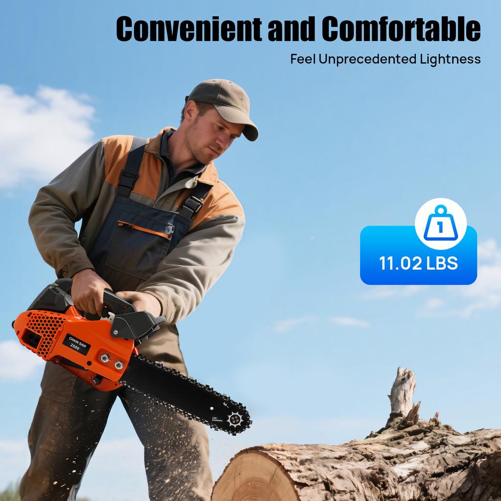 11.8-inch Gasoline Chainsaw - 25.4CC 2-Stroke 900W, Handheld Cordless for Woodworking & Gardening
