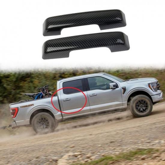 Carbon Fiber Style Front Side Door Handles Trim Cover for Ford F-150 -2025