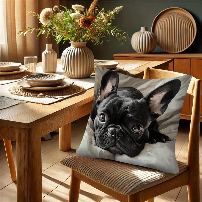 1 French doggie pillow cover, soft plush zipper design, single-sided printing