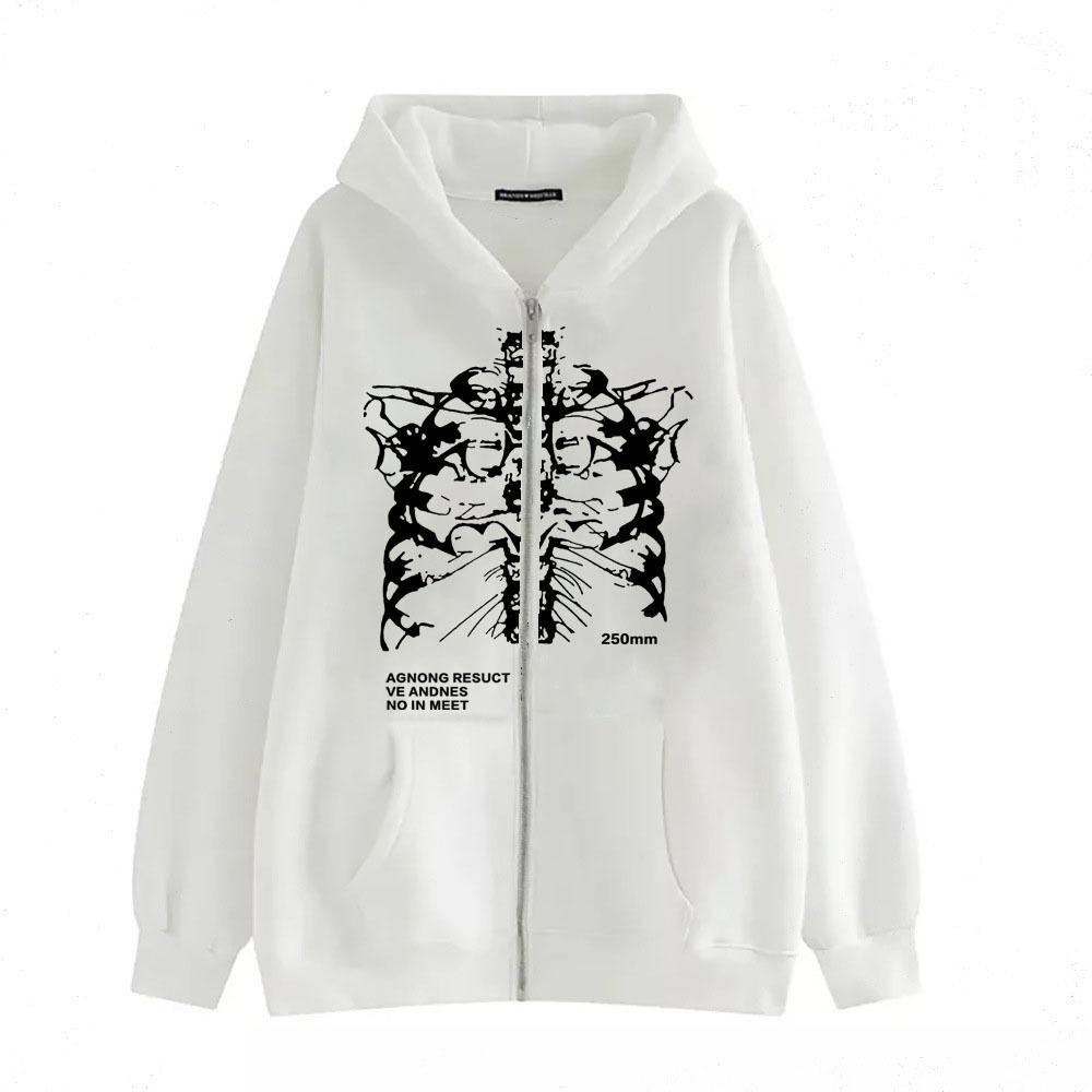 Cross-border new product spot skull wings hooded zipper sweater women's fleece thickened loose sports cardigan sweater women's