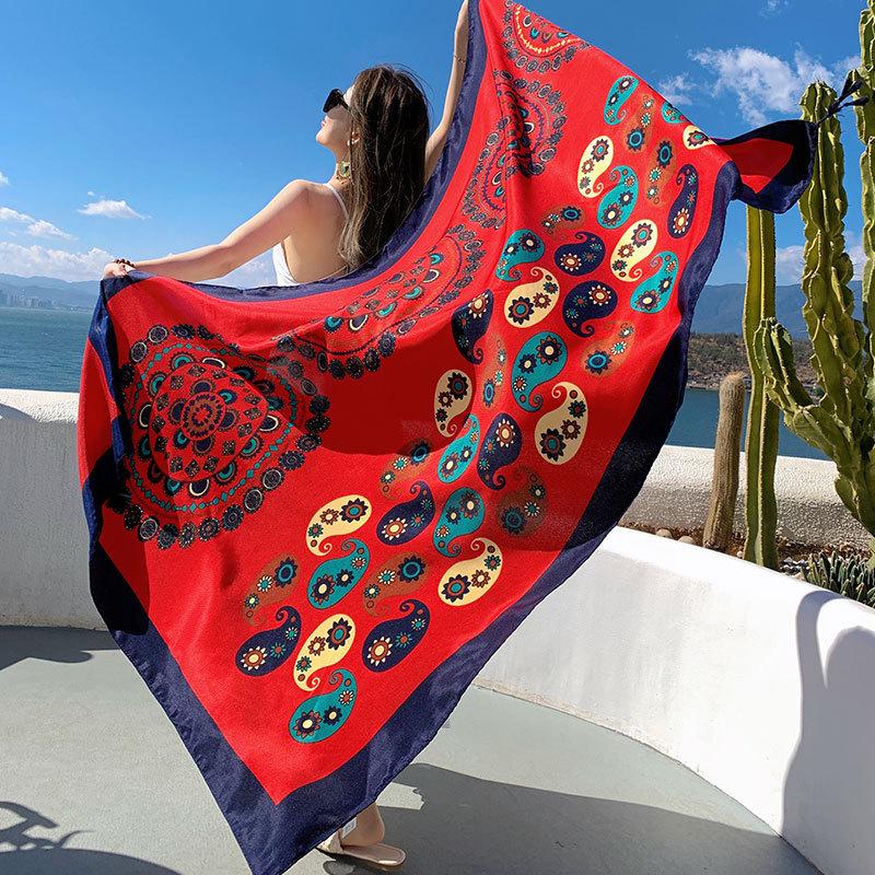 Ethnic Style Silk Scarf: Women's Sunscreen Shawl & Beach Towel