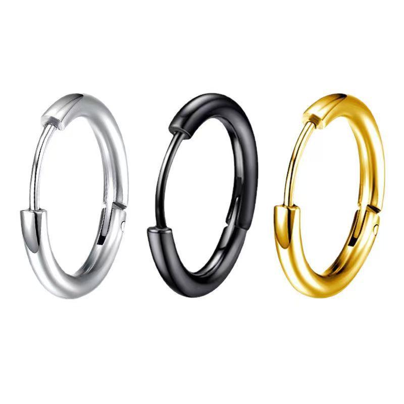 Colorfast Titanium Steel Circle Hoop Earrings for Women - Geometric Design