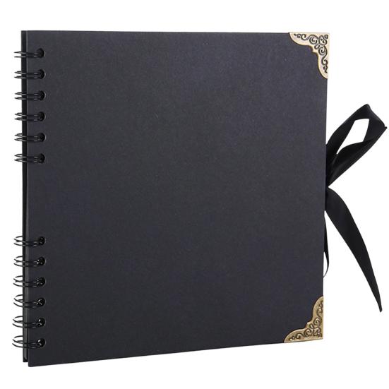 Album Foto Scrapbooking DIY, Carton cu Colțare Metalice și Legătură cu Panglică, Spirală Dublă, Carnet Gol pentru Notițe pentru Călătorie, Nuntă,