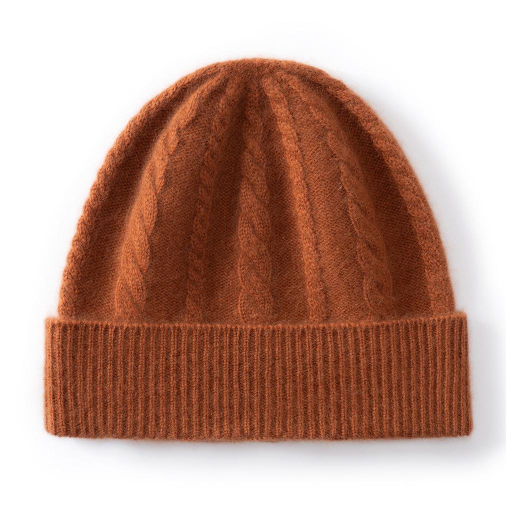 Cashmere autumn and winter new female solid color twisted flower thickened warm classic fashion knitted hat warm and small face