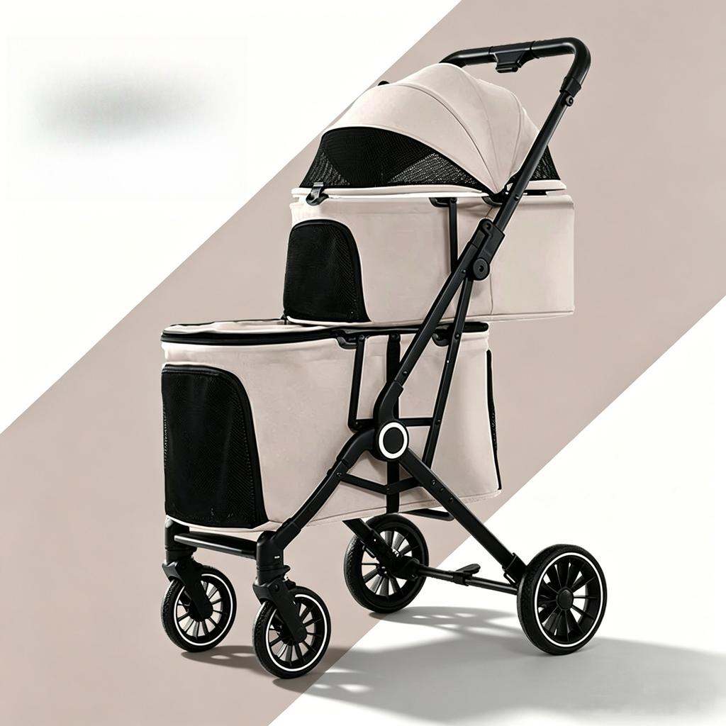 Double Pet Stroller for Dogs and Cats Travel Carriage with Safety Beltsand 4 Lockable Wheels Foldable for Multi-Pet Medium