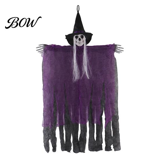 Halloween Corridor Decor 38" Hanging Witch Decoration, Spooky Scary Flying Skeleton Ghost Party Accessory for Outdoor, Indoor Haunted House Porch Yard