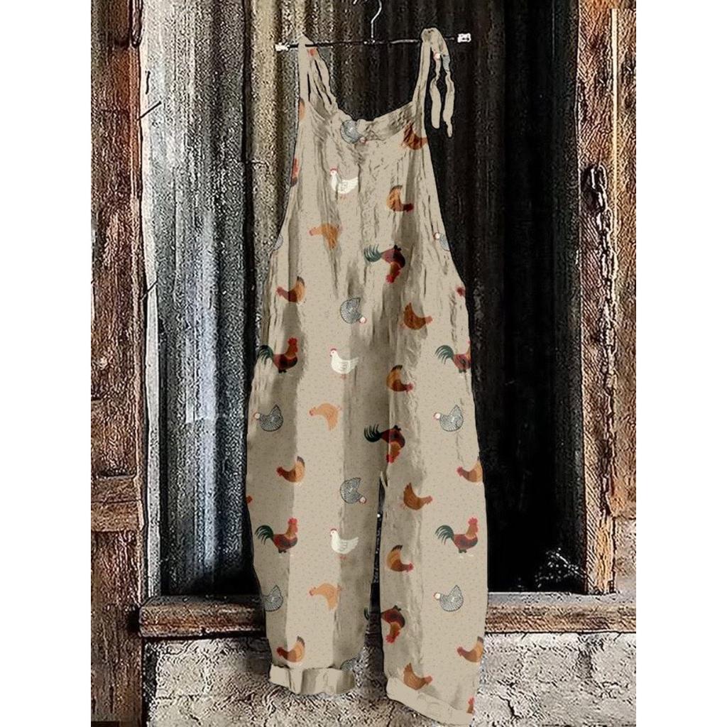 VIONA Heiße Damen Sommer Mode Einteiler Latzhose Einfach Bequem Haus Weite Hosen 3D Hahn Gedruckte Arbeitshosen