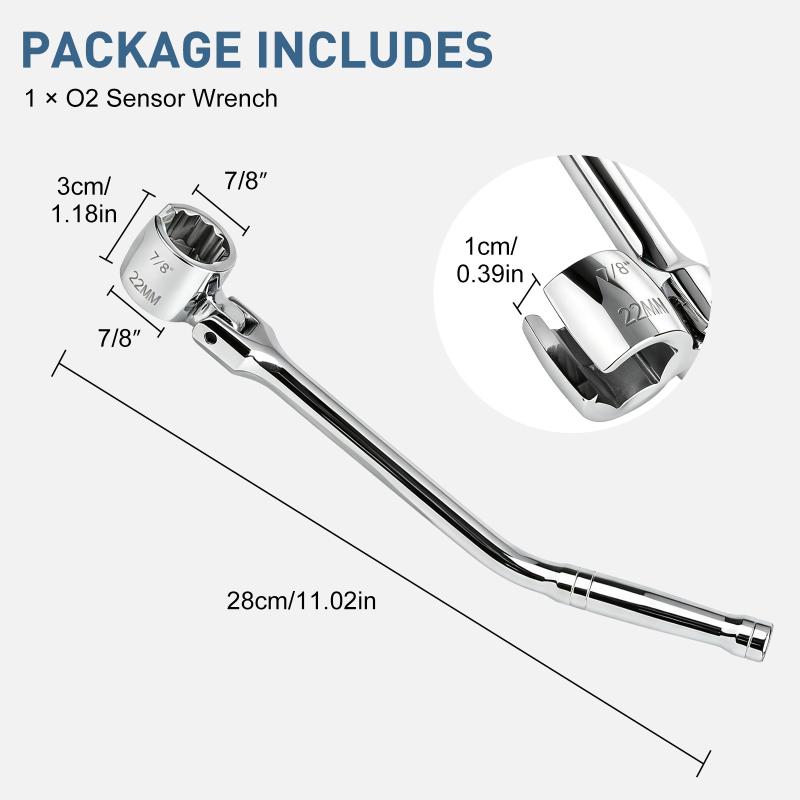 O2 Oxygen Sensor Wrench 7/8" 22mm Flex Head 6pt 12pt Hex Socket for Car Engine Repair Automotive Service Use