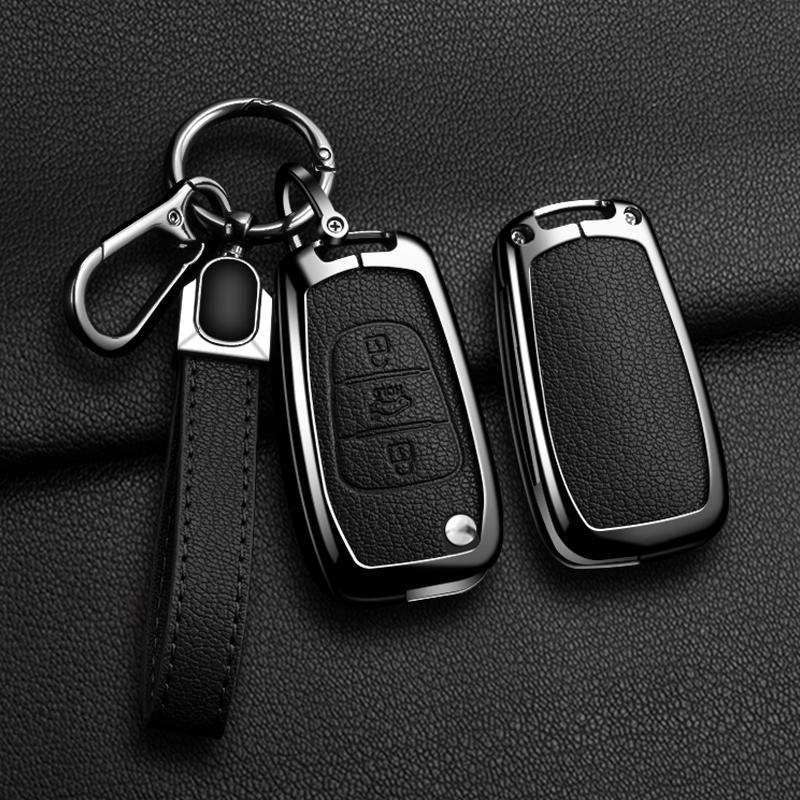 Metal+Leather Key Cover Case For Hyundai Elantra Accent I20 I30 Ix35 For Kia Rio 3 Soul Optima Ceed K2 K5 Cerato Sportage Shell