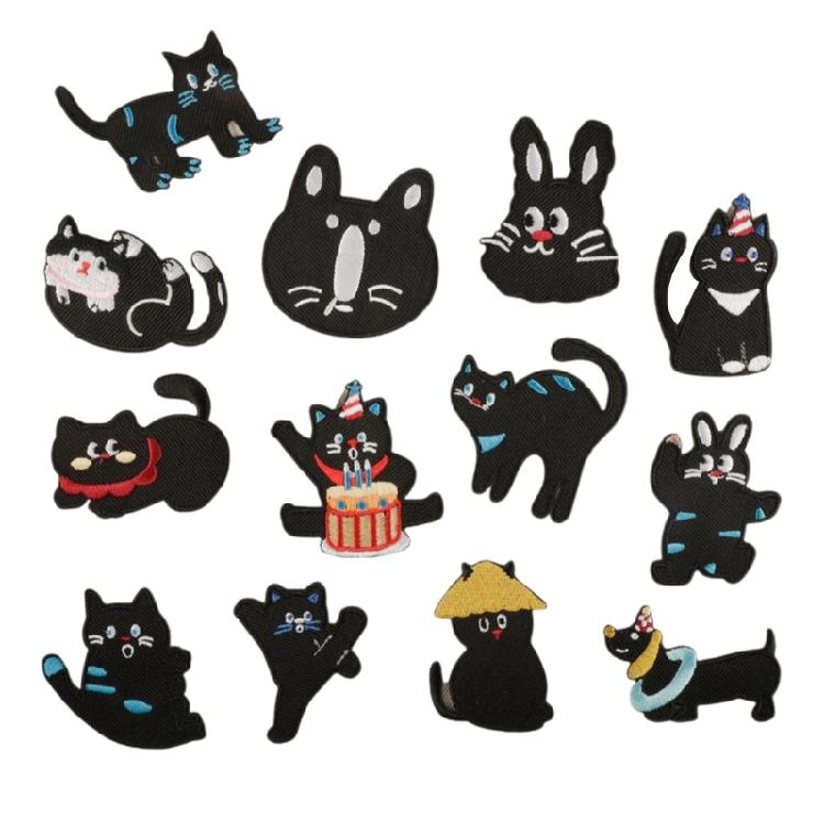 

13 Pcs Cartoon Cats Iron on Patches Animal Repair Patches Kitten Sewing on Applique Patches for Clothing Hat Backpacks 1 чорний