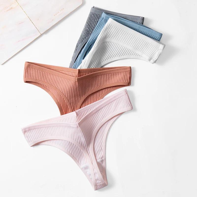 10PC/Set Women Cotton Panties Solid Color Briefs Ladies Breathable Thong Comfortable Striped Underwear
