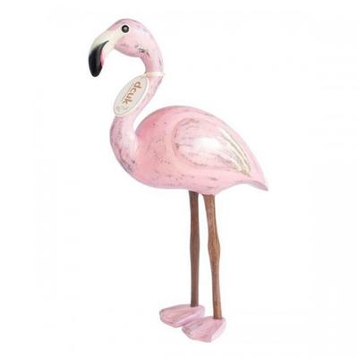 [Q3563] - Estatueta de madeira 'Flamingo' rosa (entalhada à mão) - 31x22x9 cm