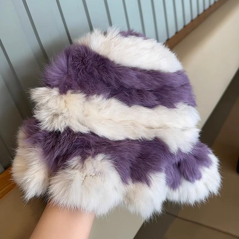 Autumn Winter Color Velvet Fisherman Hat Striped Cloud Hat for Women Warm Knitted Basin Hats Trendy
