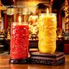 Dragon Pillar Glass Ghee Lamp with Smokeless Plant Wax Candle - 5, 7, 15 Days Buddha Offering Lamp for Temple Prayer and Eternal Light.