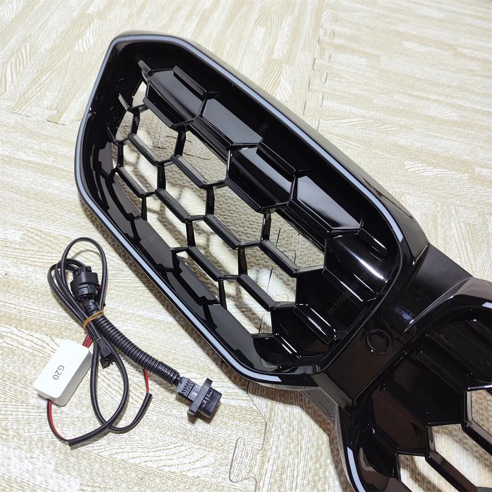 Front Kidney Diamond Grille Grill Center Grid Mesh With LED Light For BMW 3 Series G20 G21 M-Sport 320i 325i 330i LCI 2022-2024