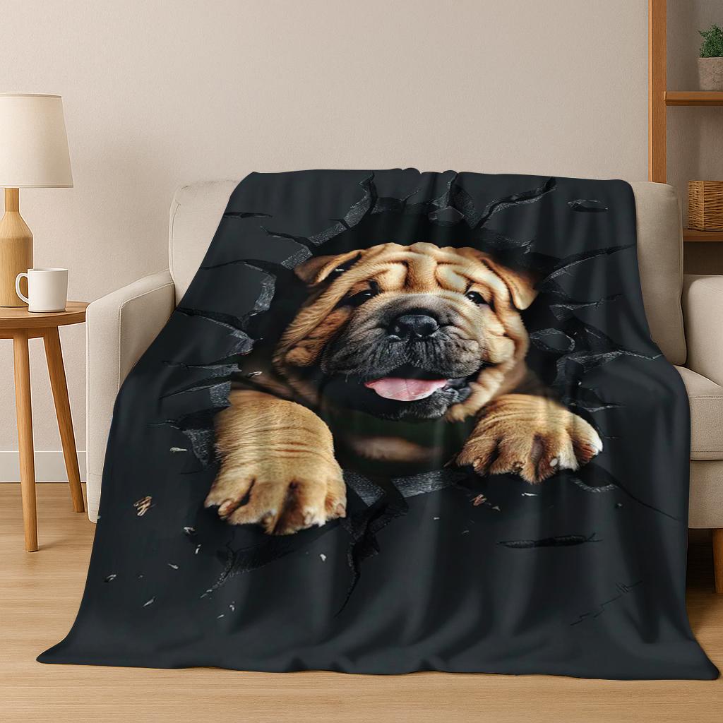 3D Dog Samoye Chihuahua Animal Illusionary Flannel Blanket Soft Warm Blanket for Bedroom Room Living Room Travel Camping Picnic