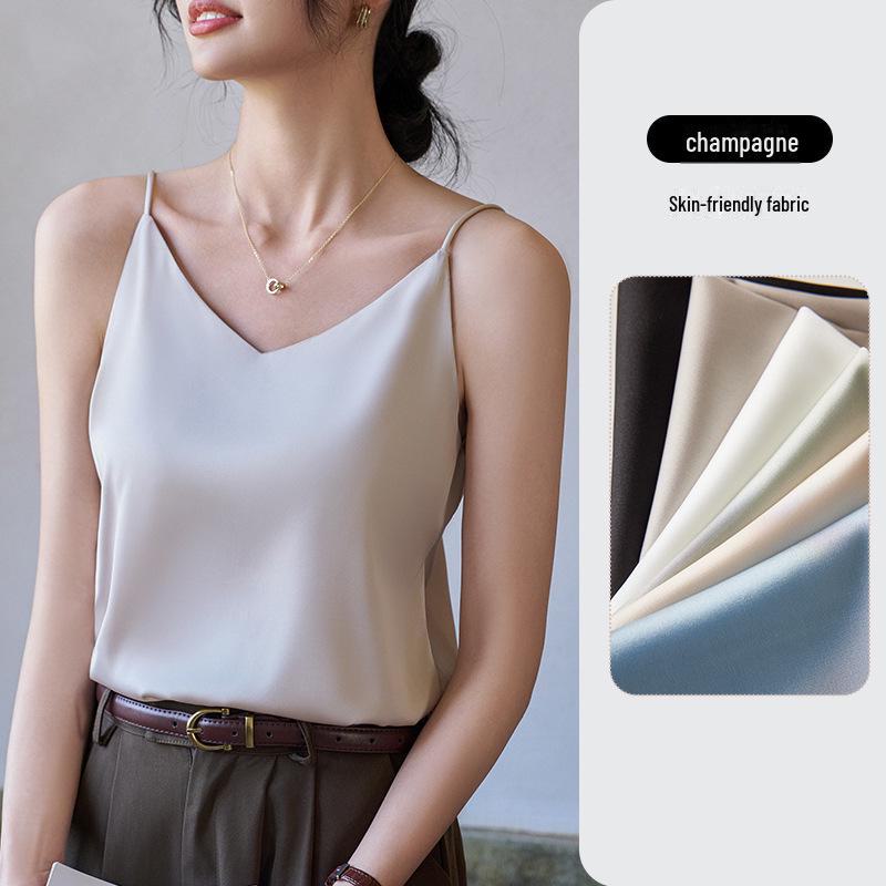 Gilet da donna con spalline bianche effetto raso per l'estate 2024, per l'uso all'aperto