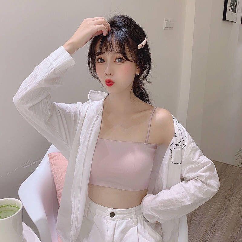 Koreansk Stil Iskall Silke Axelbandslös Bandeau BH för Kvinnliga Studenter - Tunt Inre Slipslinne