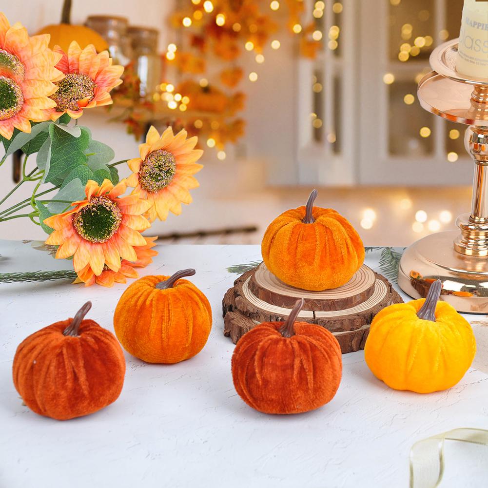 Velvet Artificial Pumpkins 5 Vibrant Fall Decorations For Halloween Party Thanksgiving Home Table Decoration Autumn DIY Craft
