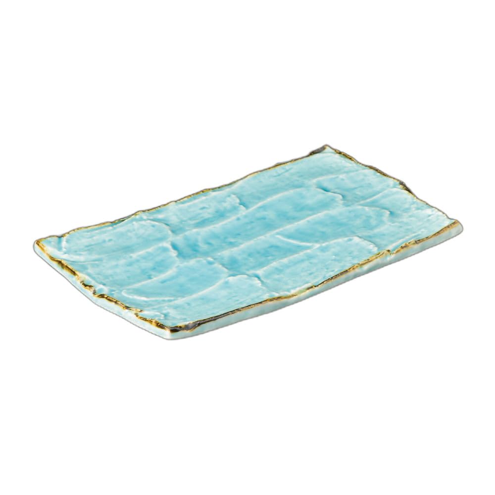 

Marine blue rusted rim carved rectangular ceramic plate Ceramic plate [24.5×14.5×2.5cm]