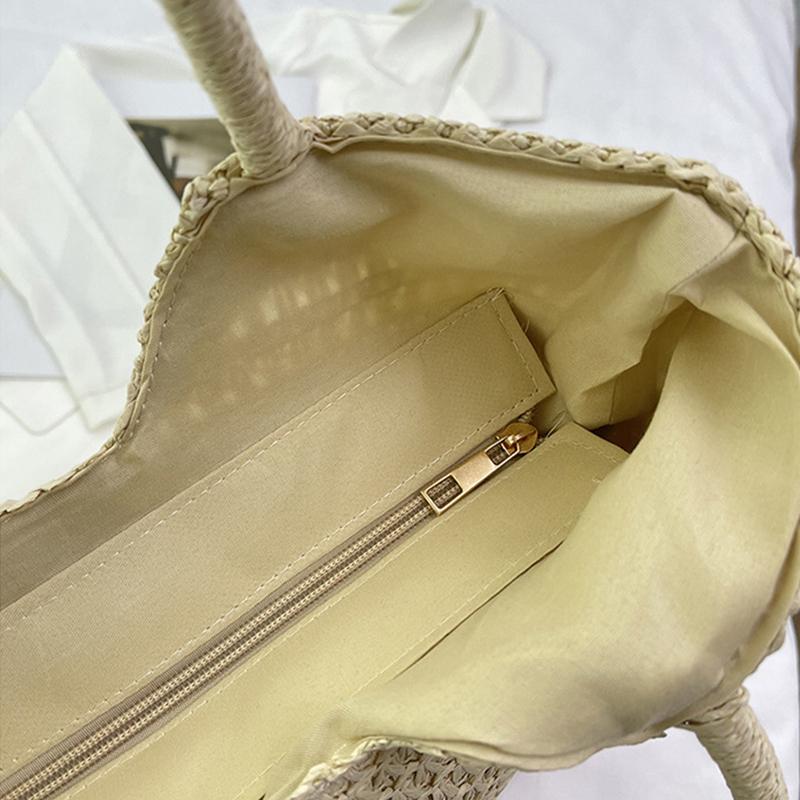 Yogodlns Elegant Ladies Straw Woven Handbag Women Holiday Beach Commute Casual Tote Top-Handle Bags Fashion Retro Shoulder Bags