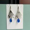 1Pairs Vintage Silver Dangle Earrings Hollow Butterfly Emerald Green Gem For Party Daily Wear Vacation
