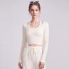 Womens V-Neck Long Sleeve Yoga Top With Tie Detail Breathable Fitness Crop Gym Running Workout