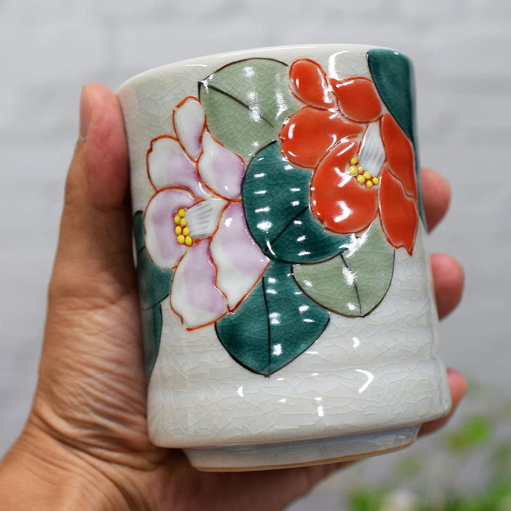 Washa no Kura Stilig tekopp Kutani Ware tekopp Rød og hvit Camellia Stor tekopp Keramisk merkevare japansk servise laget i Japan Bursdagsgave