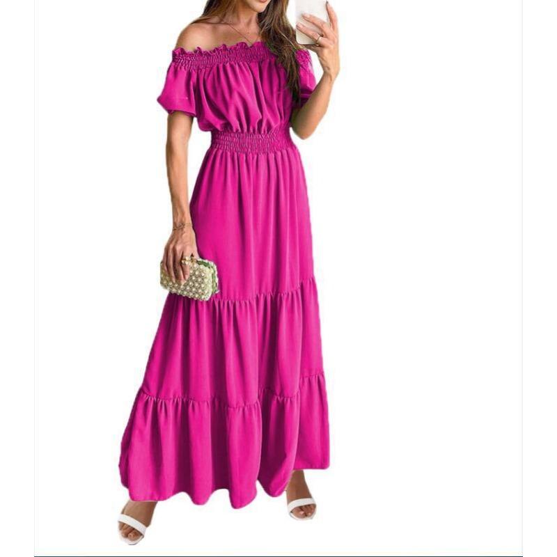 JPNTKY Women's Fashion Summer Spring Solid Color Print Short Sleeve Casual Dresses