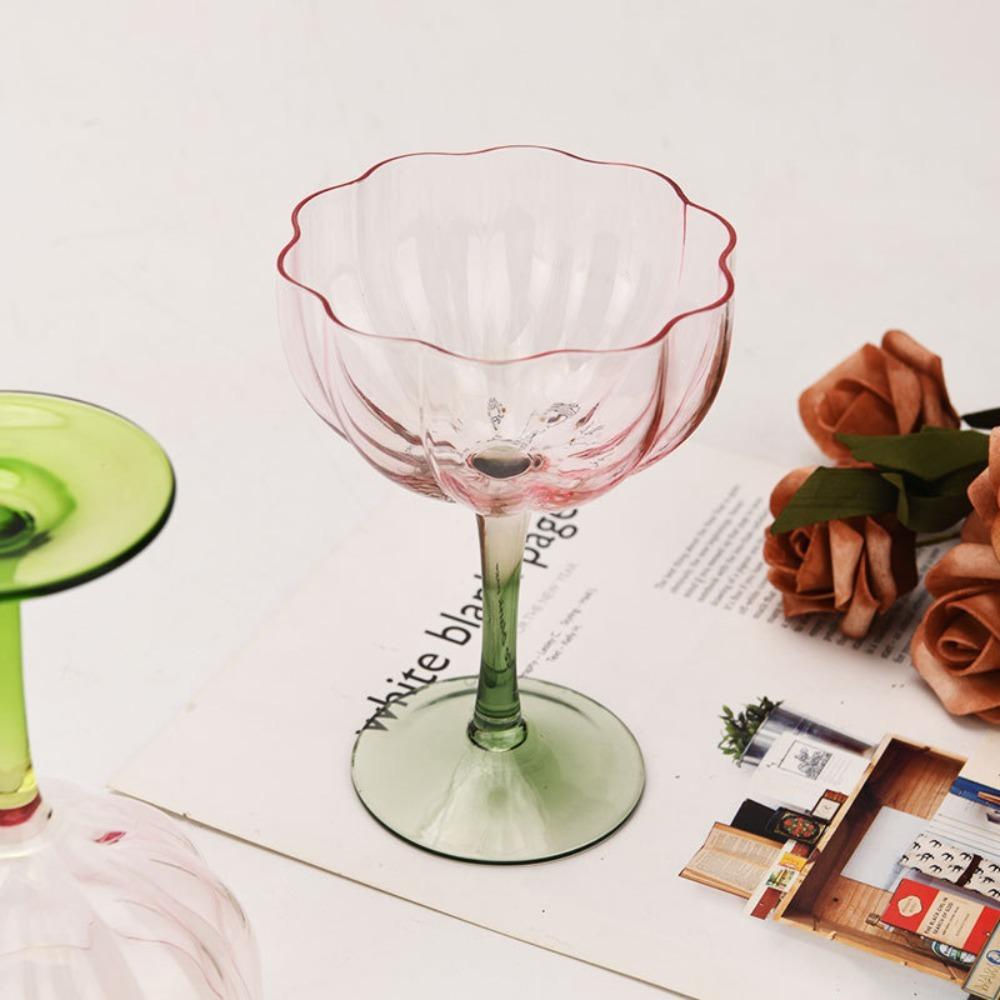 Copas de Vino con Forma de Pétalo Estilo Francés Copa de Vino de Pie Alto de Color Degradado Copa de Helado Hotel