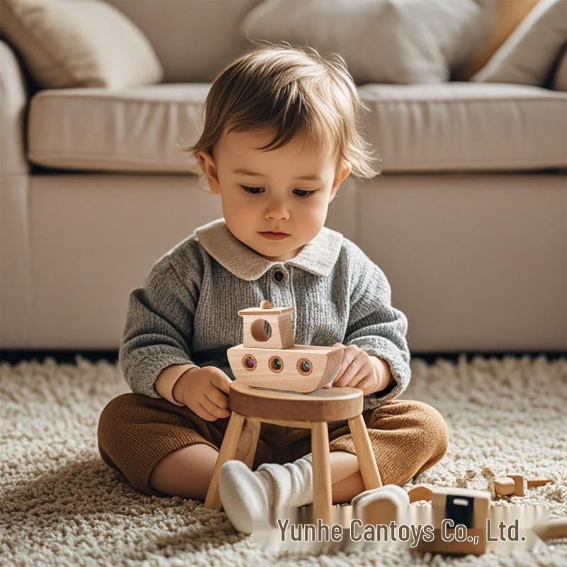 Beech Wood Bear Rolling Ball Pull Toy for Children's Auditory Attention Training