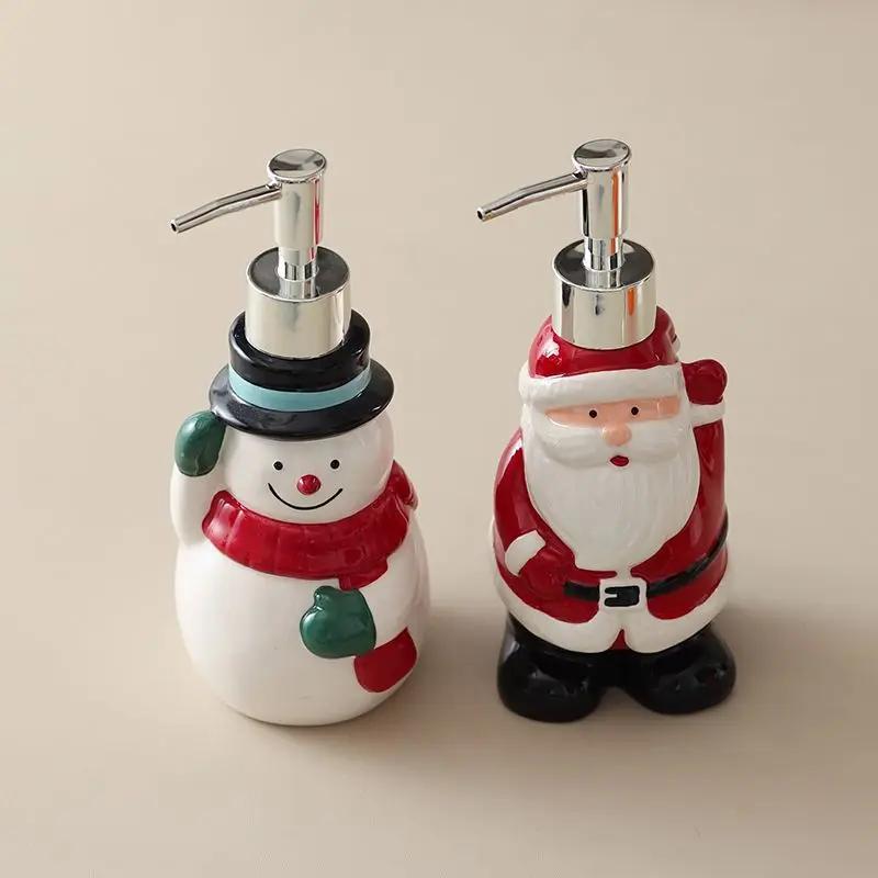 Bouteille en Céramique Peinte pour Noël Distributeur de Savon Liquide Désinfectant pour les Mains Shampoing Hydratant Distributeur à Pompe pour Hôtel Accessoires de Salle de Bain