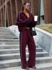 2026 European and American color matching sports suit women's stand-up collar zipper loose jacket wide-leg sweatpants two-piece set