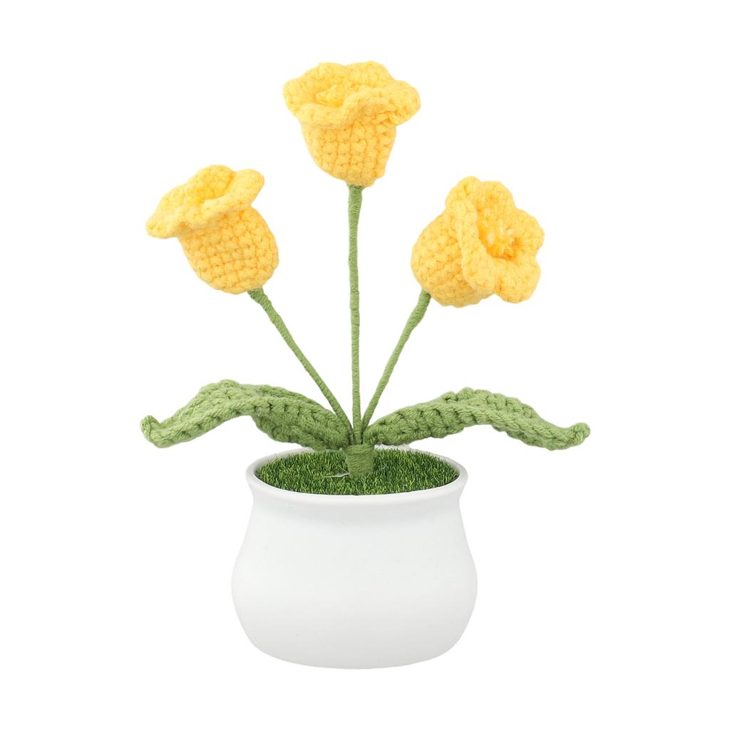 Handmade Crochet Flowers Potted Finished Woven Bouquet Artificial Knitted Flower Lily Table Home Decor