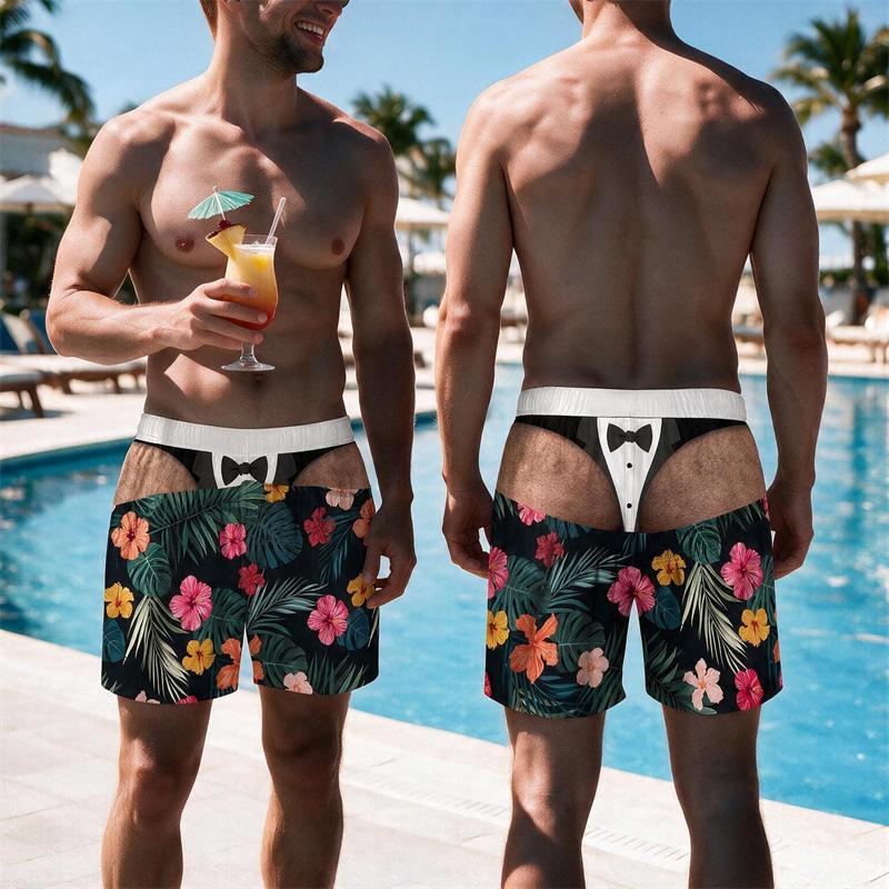 Funny Fake Buttocks Short Pants For Men Summer Personality Beach Party Swim Trunks Loose Breathable Boyfriend Husband Fun Gift