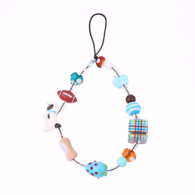 Y2K Aesthetic Beaded Phone Chain Ins Style Cartoon Mobile Phone Lanyard Keycord Anti Lost Key Strap Bag Pendant Cellphone Straps