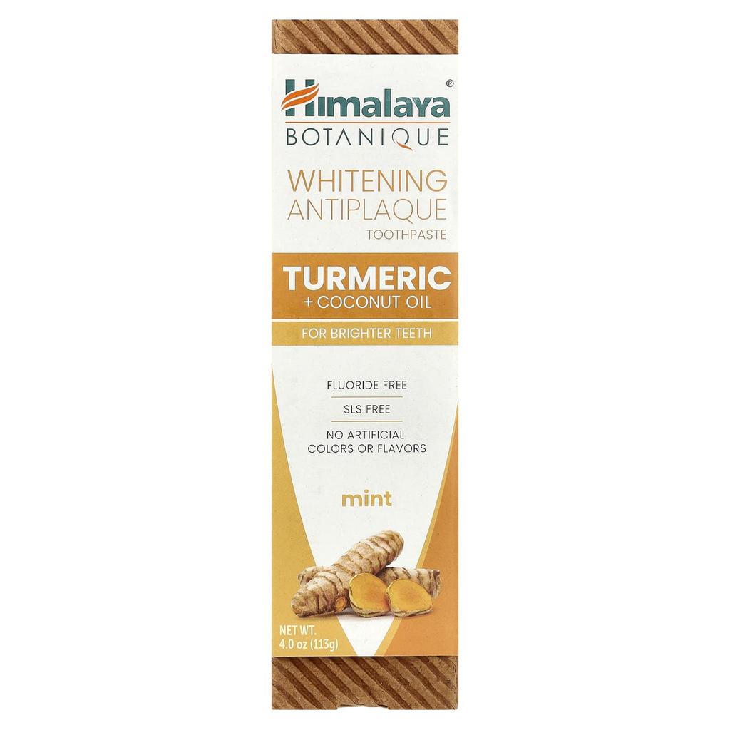 Whitening Anti-Plaque Toothpaste, with Turmeric and Coconut Oil, Mint, 113G(4.0Oz)