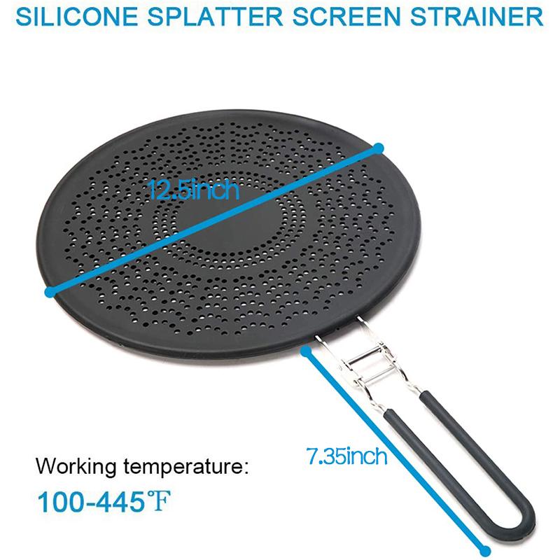 

Silicone Kitchen Splatter Screen with Folding Handle Heat-resisting Oil Splash Guard Drain Board Cover Kitchen Frying Pan Lid чёрный
