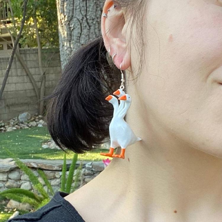 Unique Pendant Earring Geese with Three Heads Shape Lightweight Pendant Necklace