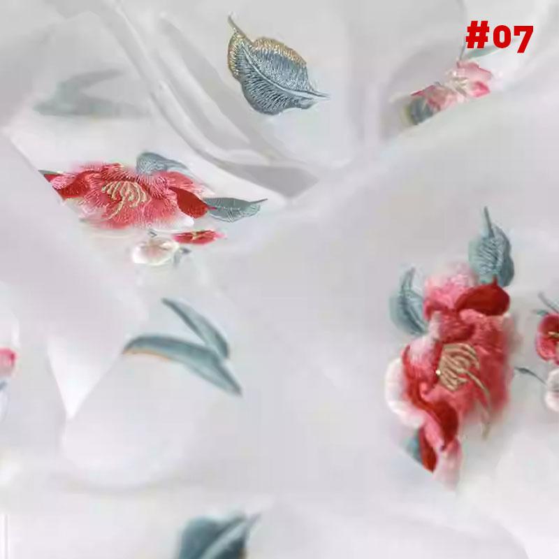 1M Chinese Ancient Style Embroidered Willow Leaf Fabric For Diy Sewing Hanfu Guofeng Dress Peony Embroidery Designer Fabric