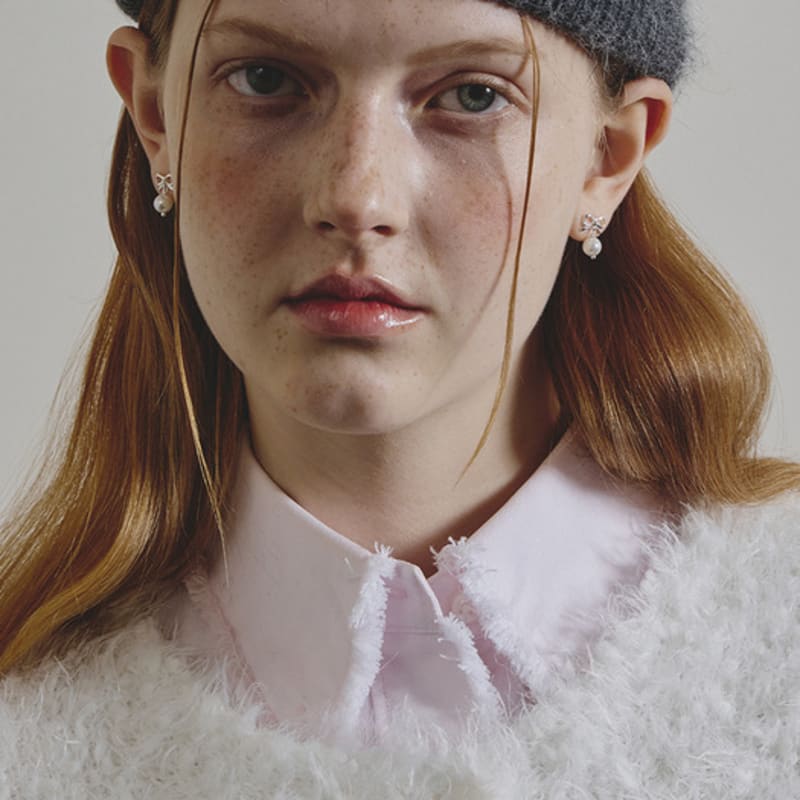 eenie beenie silver ribbon pearl drop earrings