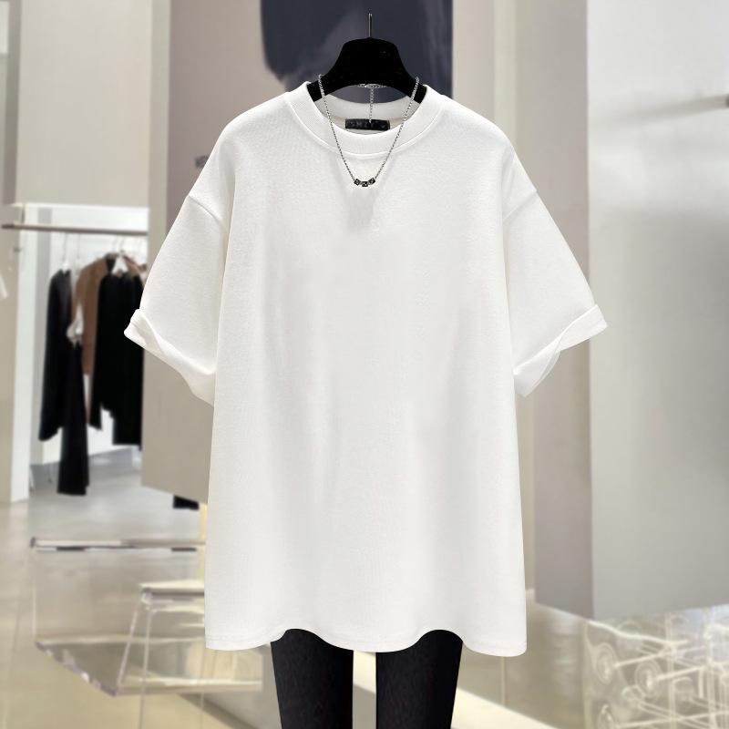 Biała Koszulka z Krótkim Rękawem dla Kobiet Damska Luźna Letnia Nowa Duży Rozmiar Dopasowana Kreskówkowa Dziewczęca Średniej Długości Czysta Bawełna Top