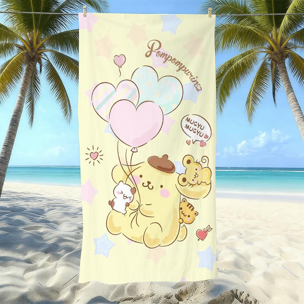Cute Puppy Cartoon Print Microfiber Beach Towel Water Absorbent Quick Dry Bath Towel For Vacation