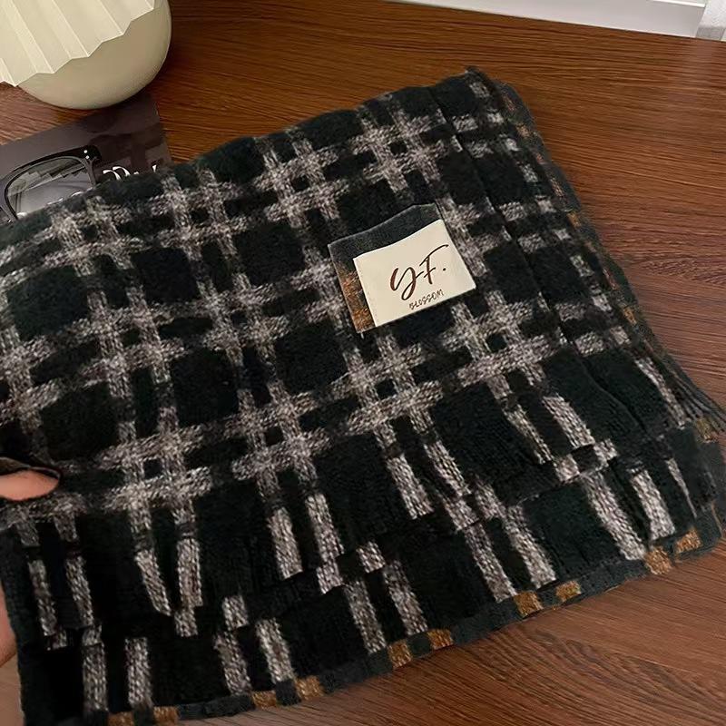 Autumn and Winter Scarves Women's Winter High-end Scarves Thickened and Warm Tonglu Imitation Cashmere Plaid Scarves