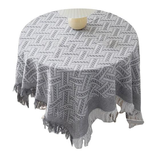 

Tablecloth Tassel Resistant Design Heat Breathable Washable Non Pilling Non-slip Table Cover 90 cm светло-серый