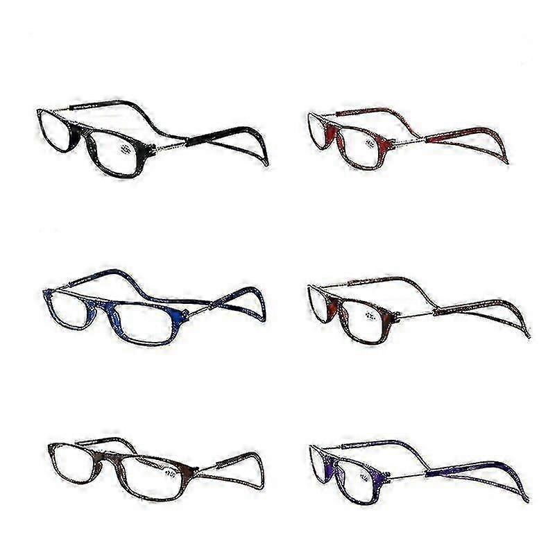 1.0 to 4.0 Magnification Magnetic Hanging Reading Glasses Front Snap Click Connect Neck Adjustable Nose Pads Lightweight