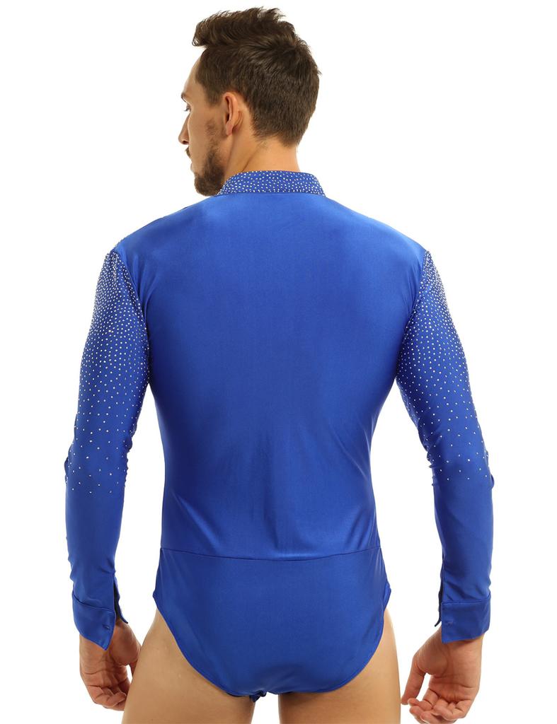 Pánská lesklá taneční košile s flitry s dlouhým rukávem a dlouhým rukávem